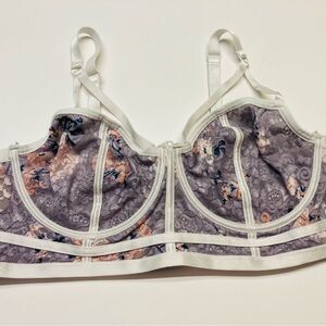 Torrid Mesh Floral Longline‎ Unlined Underwire Bralette Bra Size 2 2X White Gray